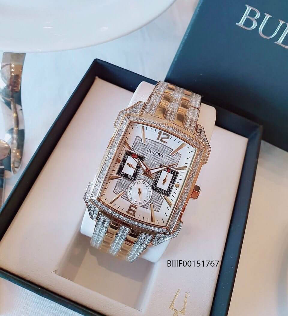 Đồng hồ Bulova 98C109 Nam chính hãng mặt vuông đính đá cao cấp