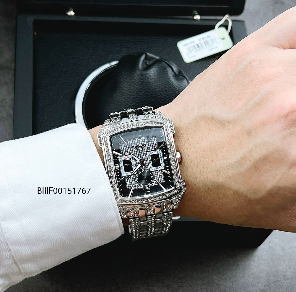 Đồng hồ Bulova 98C100 chính hãng nam mặt vuông đính đá cao cấp