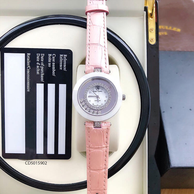 đồng hô nữ Royal Crown 6413 viền đá xoay cao cấp