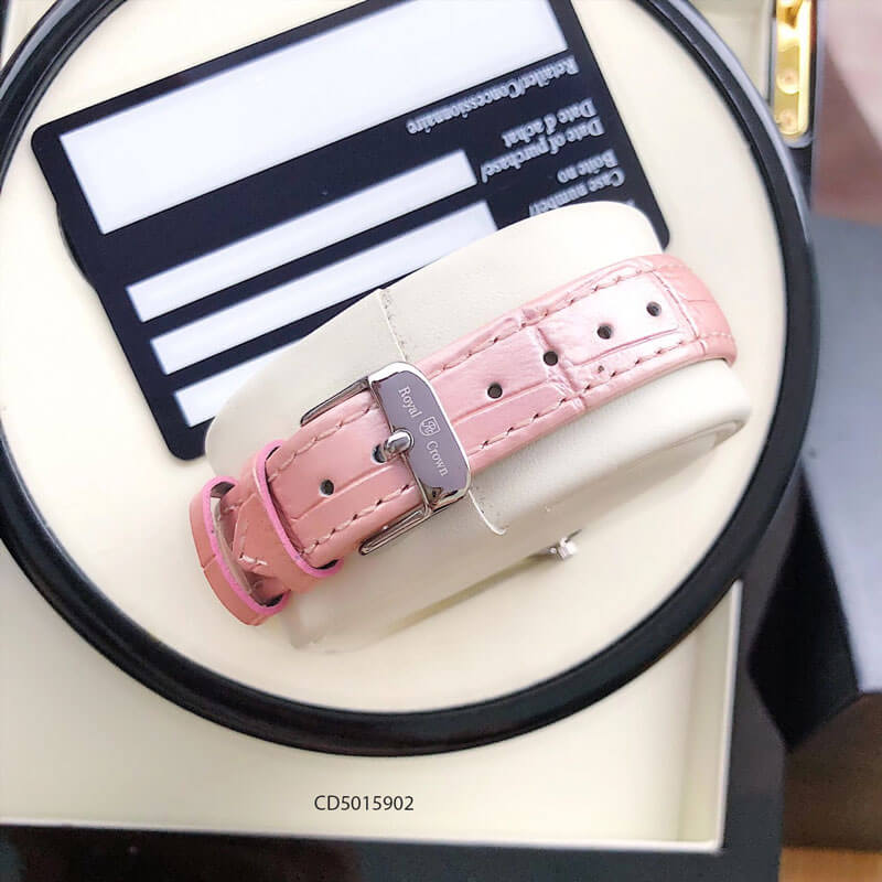 dây đồng hô nữ Royal Crown 6413 viền đá xoay cao cấp