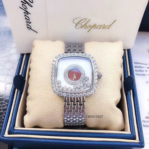 Đồng hồ nữ Chopard dòng Happy Diamond mặt vuông đỏ replica 1:1 Đồng hồ nữ Chopard dòng Happy Diamond mặt vuông đỏ replica 1:1