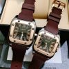 Đồng Hồ Cặp Cartier Màu Nâu Dây Cao Su Thơm
