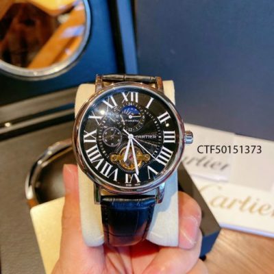 Đồng hồ Cartier chạy cơ tự động nam dây da màu đen