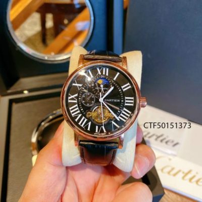 Đồng hồ Cartier chạy cơ tự động nam dây da màu đen