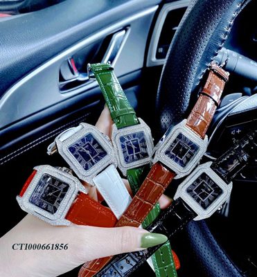 Đồng Hồ Cartier nữ dây da vân viền đá cao cấp