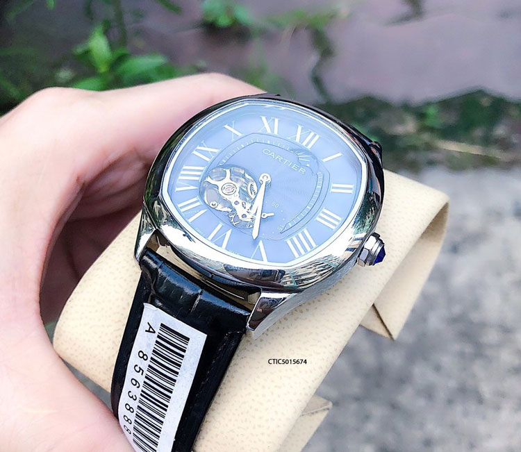 Đồng Hồ Cartier Automatic Nam dây da đen cao cấp