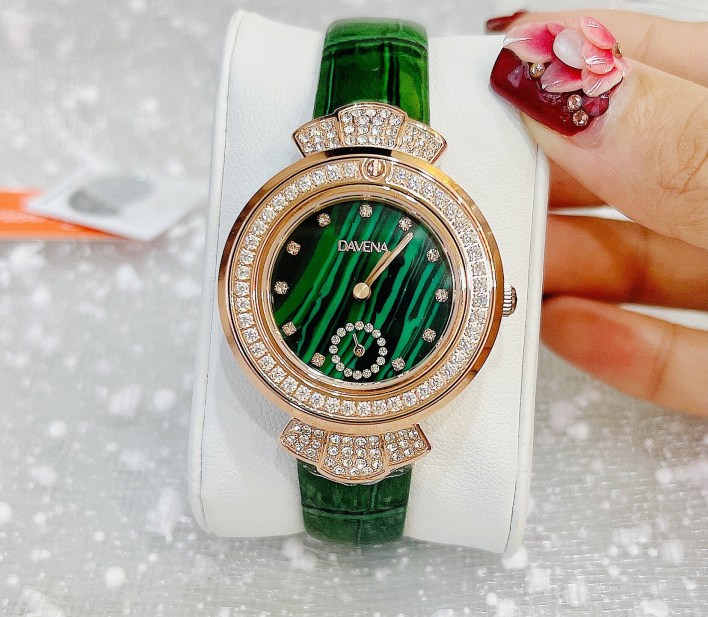 Đồng hồ Davena dây da màu xanh
