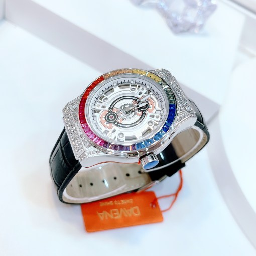 Đồng hồ Davena mặt tròn đính đá swarovski Đồng hồ Davena mặt tròn đính đá swarovski