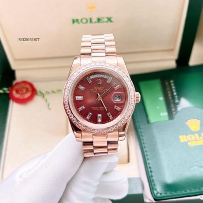 Đồng hồ Rolex Nam máy cơ đính đá dây mạ vàng mặt nâu