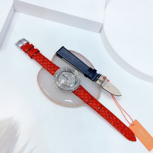 Đồng hồ nữ Davena dây da màu đỏ Đồng hồ nữ Davena dây da màu đỏ