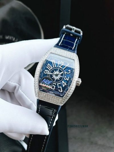 Đồng hồ nữ Franck Muller V32 ABF máy Thụy Sĩ viền đá dây đen siêu cấp