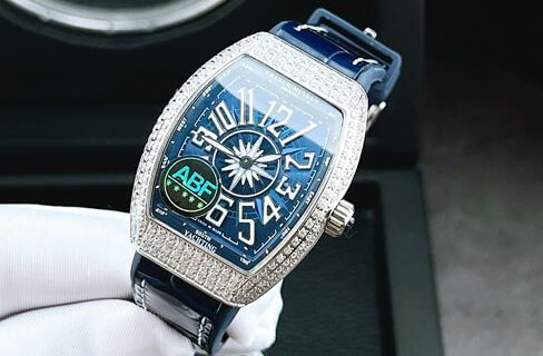 Đồng hồ nữ Franck Muller V32 ABF máy Thụy Sĩ viền đá dây xanh dương siêu cấp