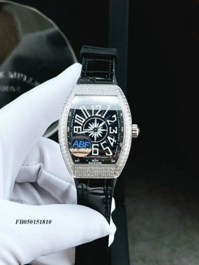 Đồng hồ nữ Franck Muller V32 ABF máy Thụy Sĩ viền đá dây đen siêu cấp