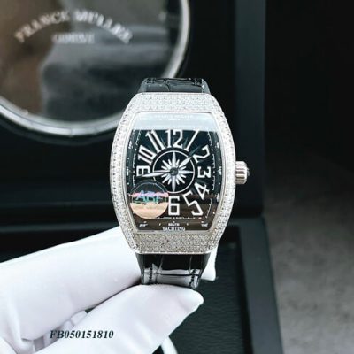 Đồng hồ nữ Franck Muller V32 ABF máy Thụy Sĩ viền đá dây đen siêu cấp