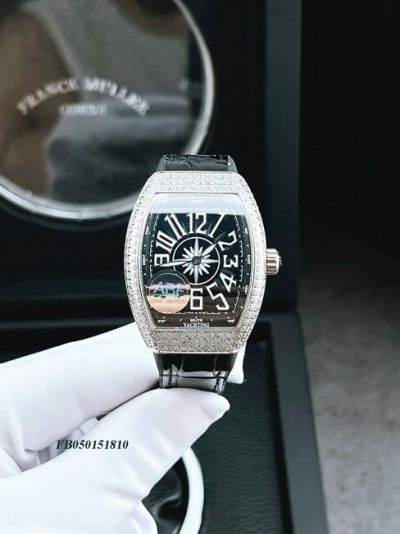 Đồng hồ nữ Franck Muller V32 ABF máy Thụy Sĩ viền đá dây đen siêu cấp