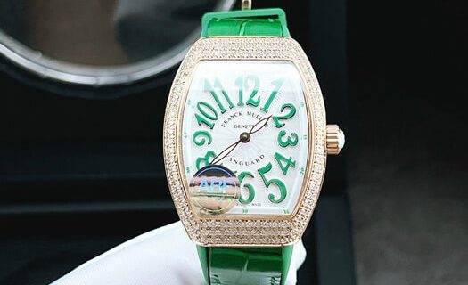 Đồng hồ nữ Franck Muller V32 ABF máy Thụy Sĩ viền đá dây xanh lá