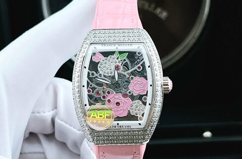 Đồng hồ nữ Franck Muller V32 ABF dây silicon màu hồng máy thụy sĩ