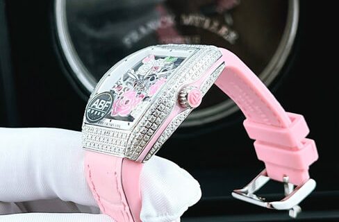 Đồng hồ nữ Franck Muller V32 ABF dây silicon màu hồng máy thụy sĩ