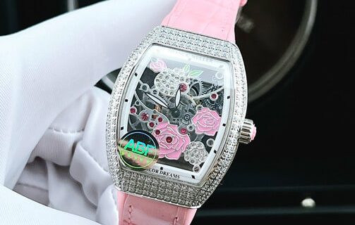 Đồng hồ nữ Franck Muller V32 ABF dây silicon màu hồng máy thụy sĩ