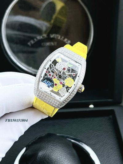 Đồng hồ nữ Franck Muller V32 ABF dây silicon màu vàng máy thụy sĩ