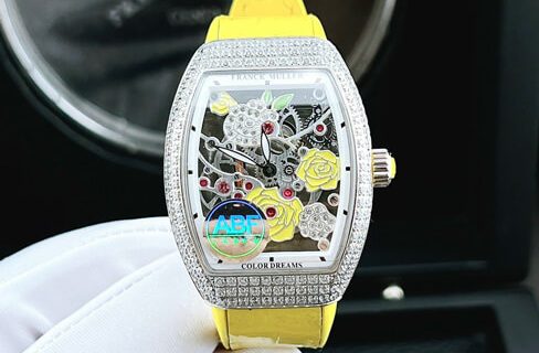 Đồng hồ nữ Franck Muller V32 ABF dây silicon màu vàng máy thụy sĩ