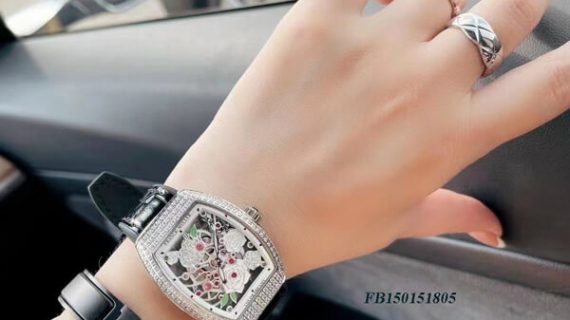 Đồng hồ nữ Franck Muller V32 ABF máy Thụy Sĩ mặt hoa dây da đen