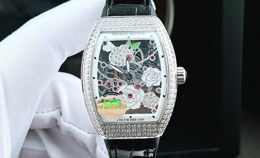 Đồng hồ nữ Franck Muller V32 ABF máy Thụy Sĩ mặt hoa dây da đen