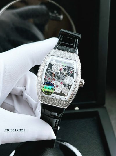 Đồng hồ nữ Franck Muller V32 ABF máy Thụy Sĩ mặt hoa dây da đen