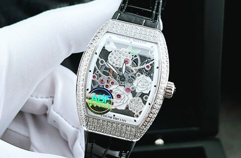 Đồng hồ nữ Franck Muller V32 ABF máy Thụy Sĩ mặt hoa dây da đen