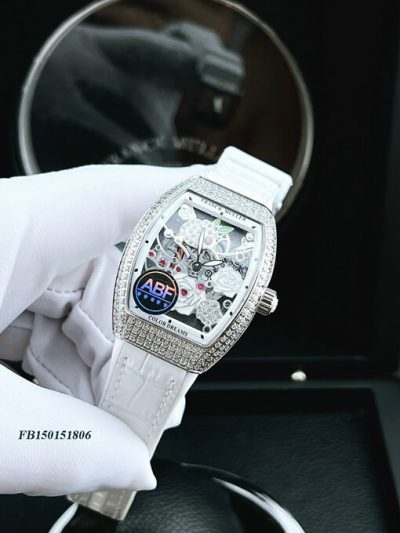 Đồng hồ nữ Franck Muller V32 ABF máy Thụy Sĩ mặt hoa dây da trắng