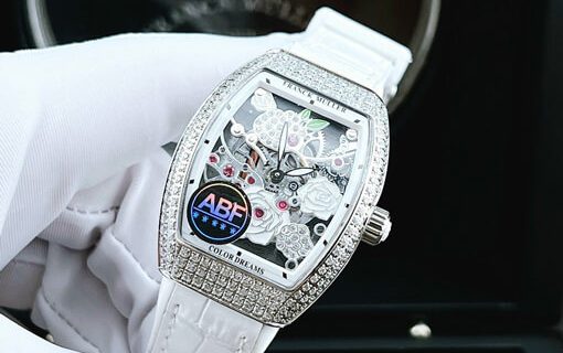 Đồng hồ nữ Franck Muller V32 ABF máy Thụy Sĩ mặt hoa dây da trắng