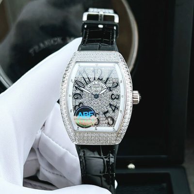 Đồng hồ nữ Franck Muller V32 ABF máy Thụy Sĩ dây da đen mặt full đá