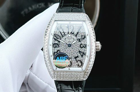 Đồng hồ nữ Franck Muller V32 ABF máy Thụy Sĩ dây da đen mặt full đá