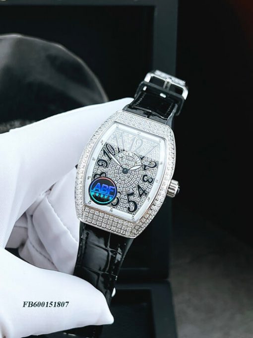 FB600151807-franck-muller-dây-đen-mặt-full-đá-(7) Đồng hồ nữ Franck Muller V32 ABF máy Thụy Sĩ dây da đen mặt full đá