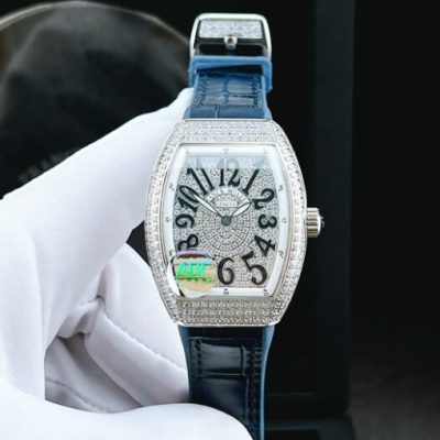 Đồng hồ nữ Franck Muller V32 ABF máy Thụy Sĩ dây da xanh siêu cấp