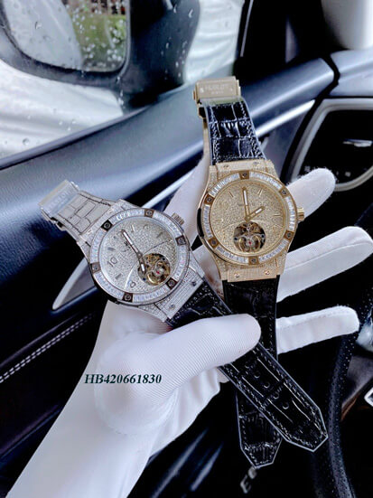 HB420661830-HUBLOT-CƠ-NAM-FULL-MẶT-ĐÁ--(3) Đồng hồ Hublot Nam Automatic mặt full đá màu bạc cao cấp