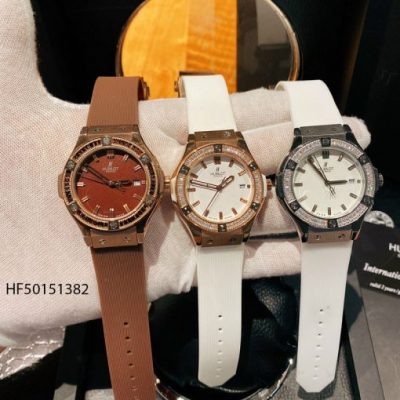 Đồng hồ Hublot Nữ dây cao su màu nâu đính đá cao cấp