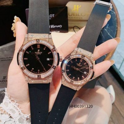 Đồng hồ cặp hublot geneve big bang viền vàng hột vuông cao cấp giá rẻ