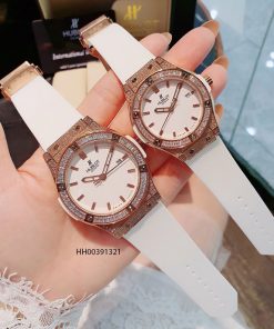 Đồng hồ hublot cặp vendome trắng viền vàng hột vuông cao cấp