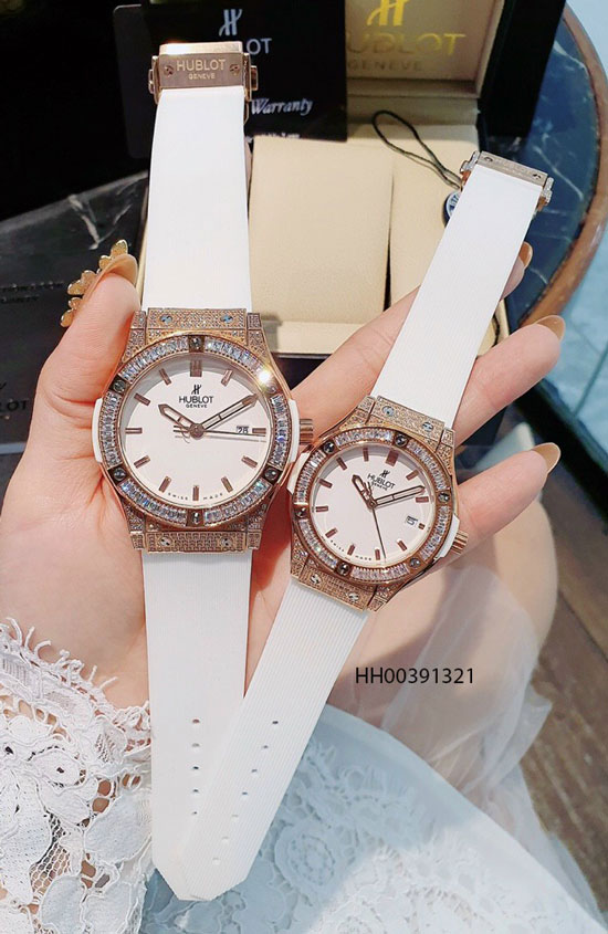 Đồng hồ hublot cặp vendome trắng viền vàng hột vuông cao cấp giá rẻ