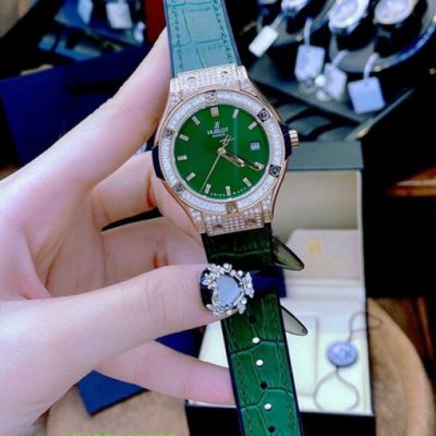 Đồng hồ Hublot Geneve Nữ xanh viền đính full đá cao cấp