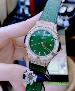 Đồng hồ Hublot Geneve Nữ xanh viền đính full đá cao cấp