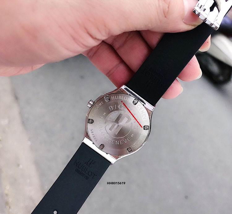 Đồng hồ Hublot geneve cao cấp Nữ full hột Dây Đen viền bạc