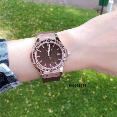 Đồng hồ nữ Hublot Geneve siêu cấp full hột dây nâu