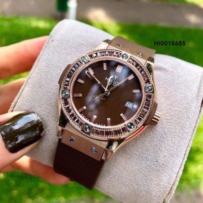 Đồng hồ nữ Hublot Geneve siêu cấp full hột dây nâu