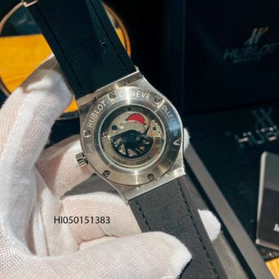 Đồng hồ nam Hublot cơ Automatic đính đá dây cao su bọc da đen