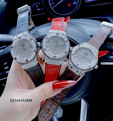 Đồng hồ Nữ Hublot Quarzt Nhật mặt full đá dây bọc da cao cấp