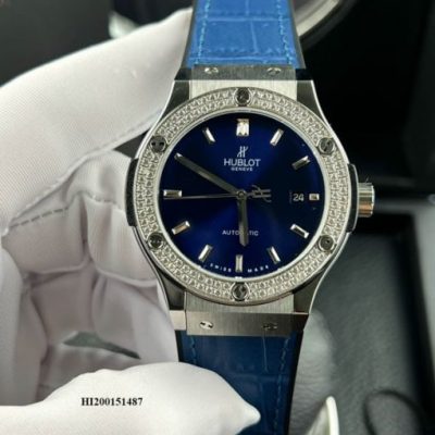 Đồng hồ Hublot Cặp Máy cơ đính đá dây cao su bọc da xanh cao cấp