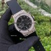 Đồng hồ Hublot Cặp nam nữ 5 kim viền bạc đính đá dây cao su cao cấp