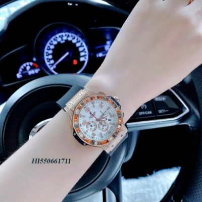 Đồng hồ Nữ Hublot Big Bang Diamond viền vàng 6 kim full đá